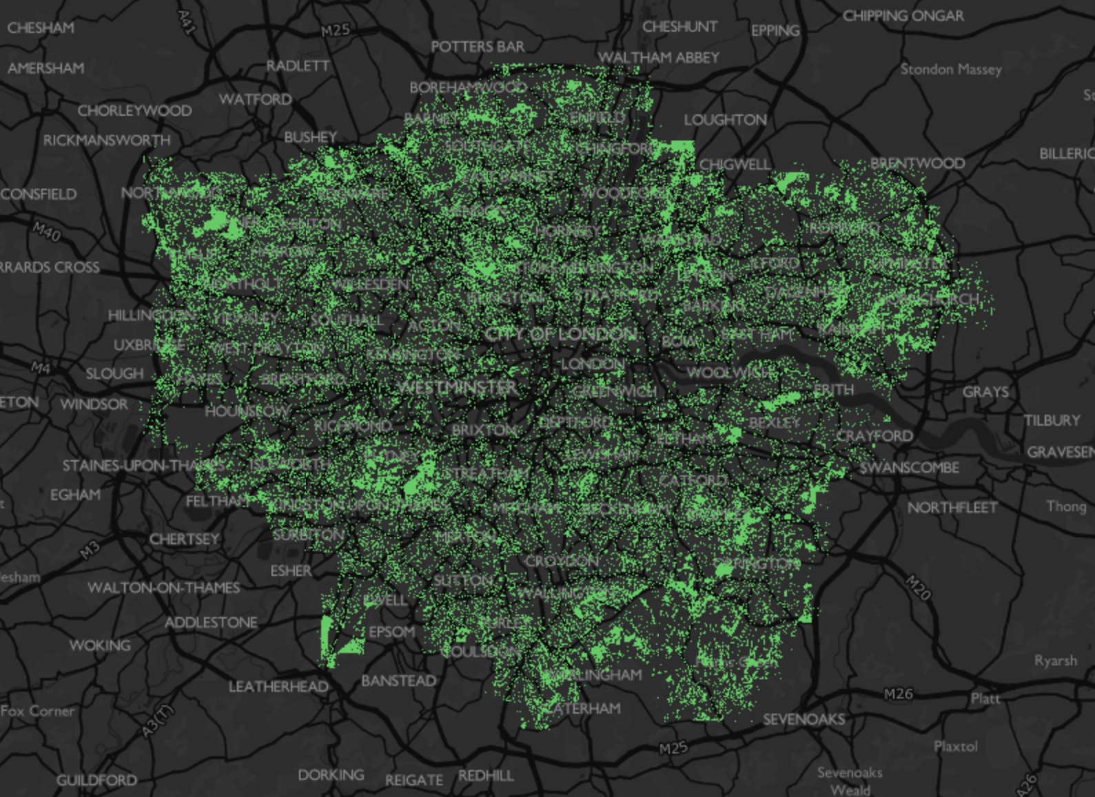 Map of tree cover in London